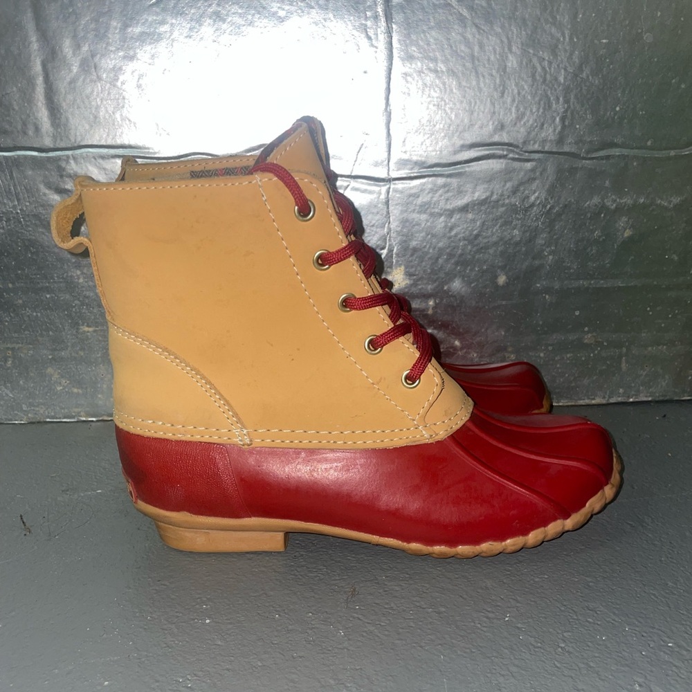 Sporto Weatherproof Dylan Red Tan Duck Rain Boots